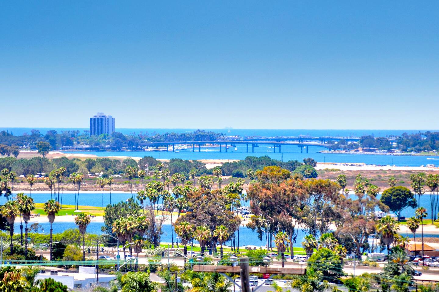 Daytime view across Mission Bay and the coastline